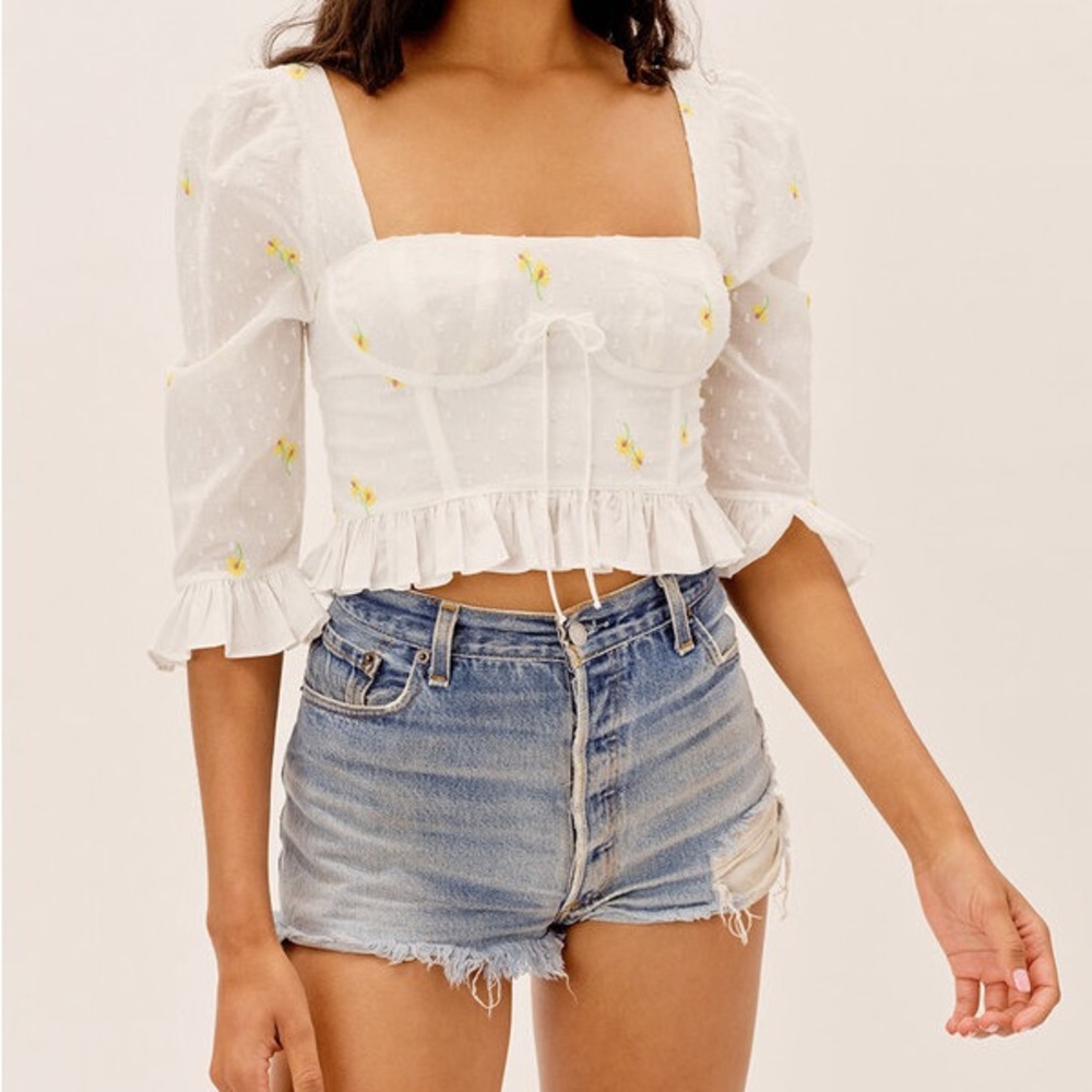 NWOT For Love and Lemons "Abby" Floral Embroidered Bustier Top Size Large